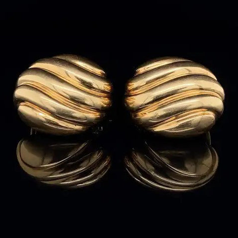 Vintage 1970s Cartier 18ct Yellow Gold Oval Ribbed Clip On Earrings