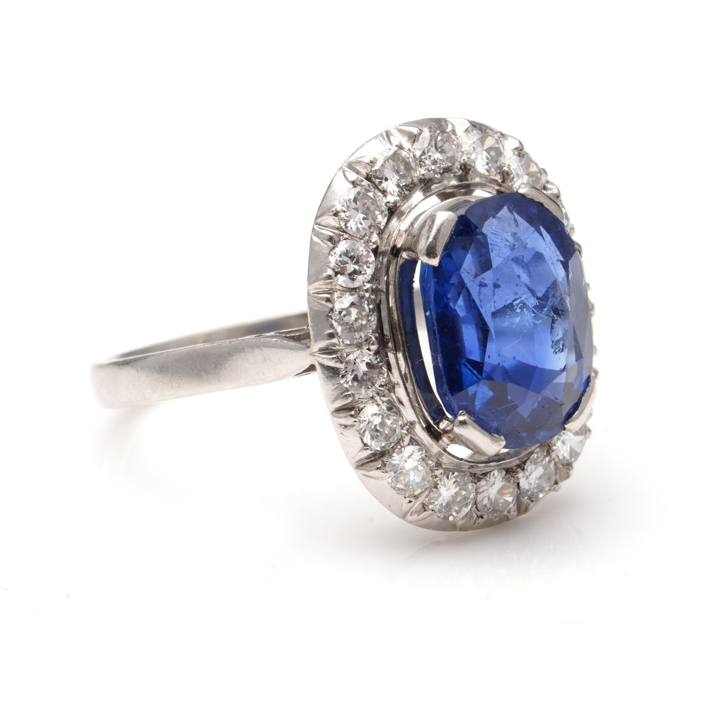 Art Deco 2ct Sapphire and Diamond Cluster Ring in Platinum