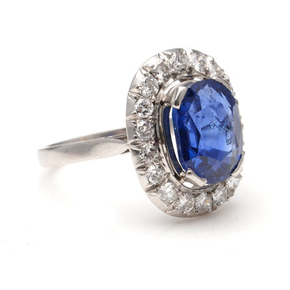 Art Deco 2ct Sapphire and Diamond Cluster Ring in Platinum