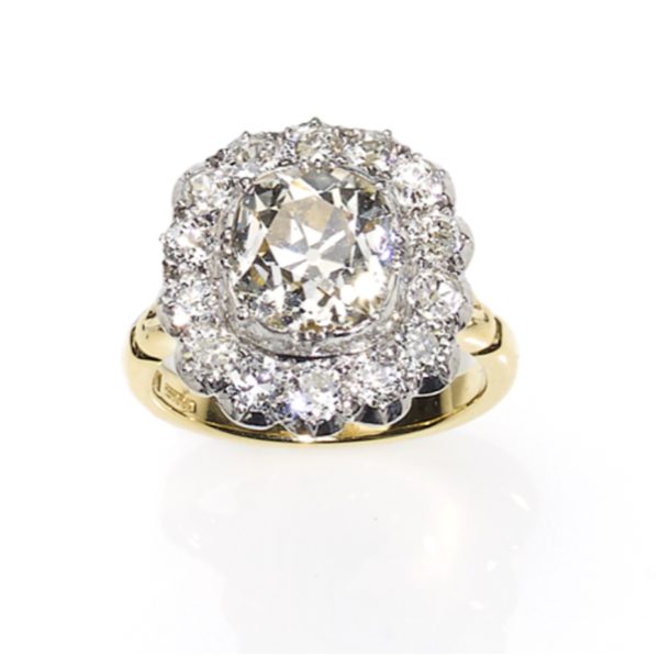 2.15ct Old Cut Diamond Cluster Engagement Ring, 3.8ct total