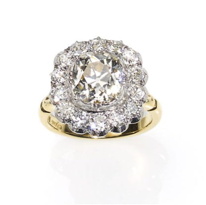 2.15ct Old Cut Diamond Cluster Engagement Ring, 3.8ct total