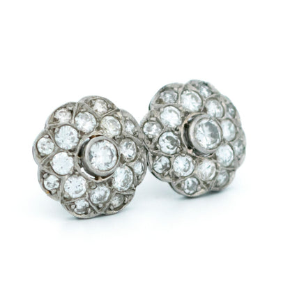 Art Deco Style Diamond and Platinum Cluster Earrings, 1.30 carats