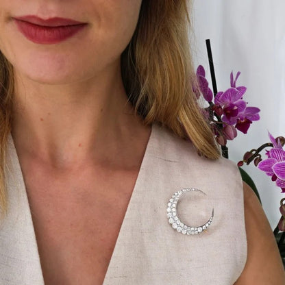 Victorian Antique 7ct Old Cut Diamond Crescent Brooch