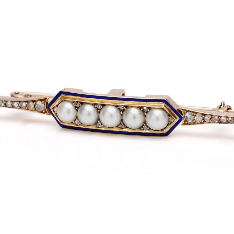 Antique Victorian Rose Cut Diamond and Pearl Bar Brooch