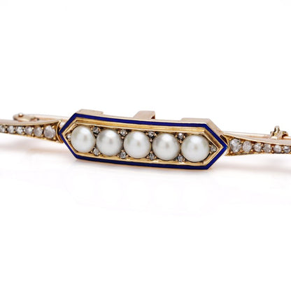 Antique Victorian Rose Cut Diamond and Pearl Bar Brooch