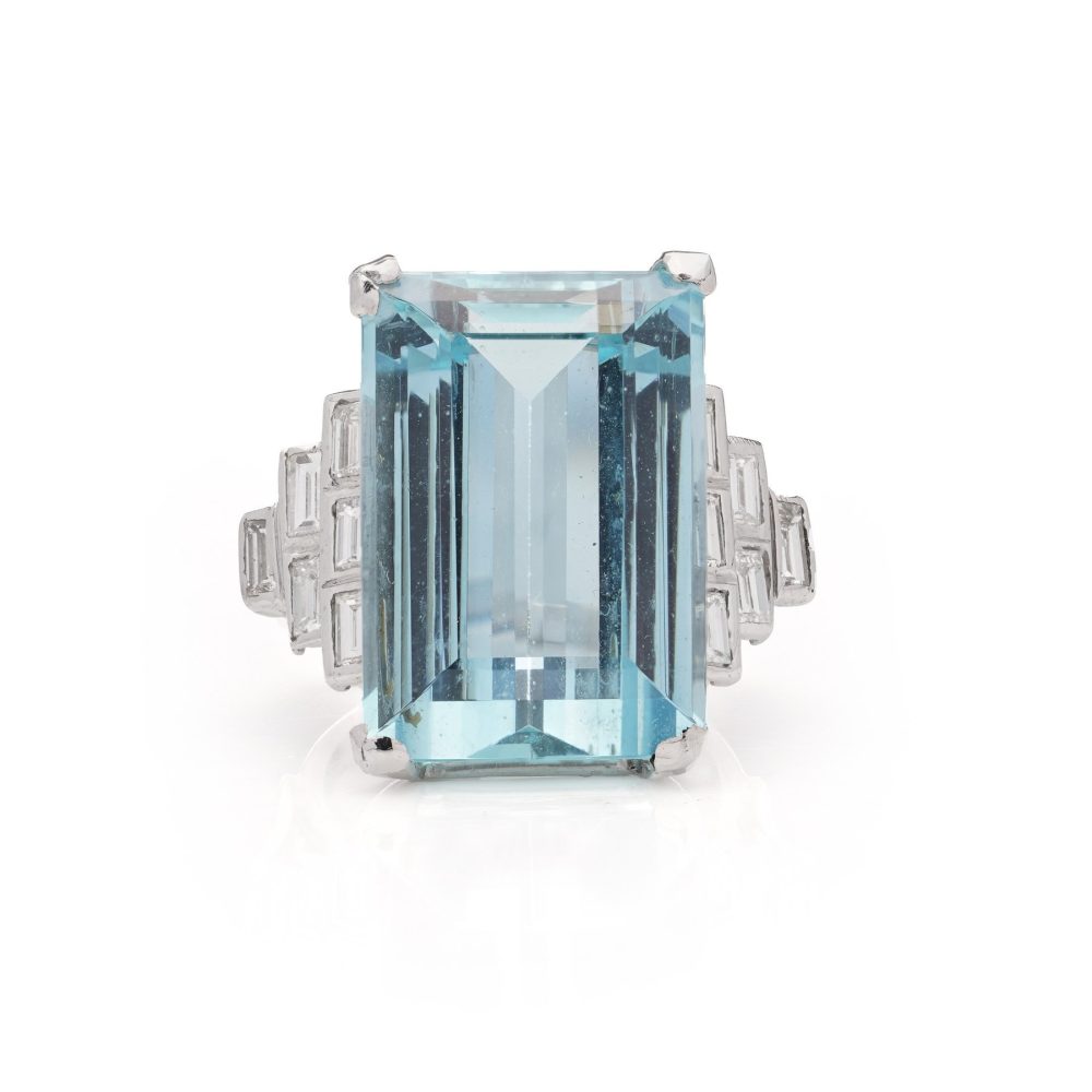 WGI Certified 23.60 Carat Aquamarine And Diamond Ring In White Gold