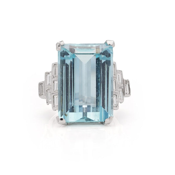 WGI Certified 23.60 Carat Aquamarine And Diamond Ring In White Gold
