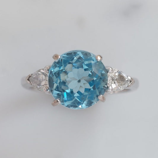 2ct Aquamarine and Pear Shape Diamond Ring