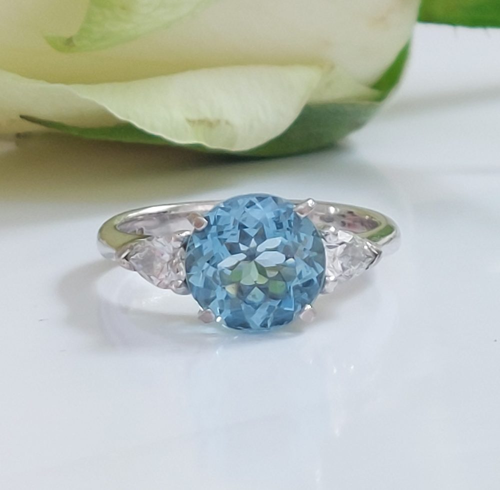 2ct Aquamarine and Pear Shape Diamond Ring