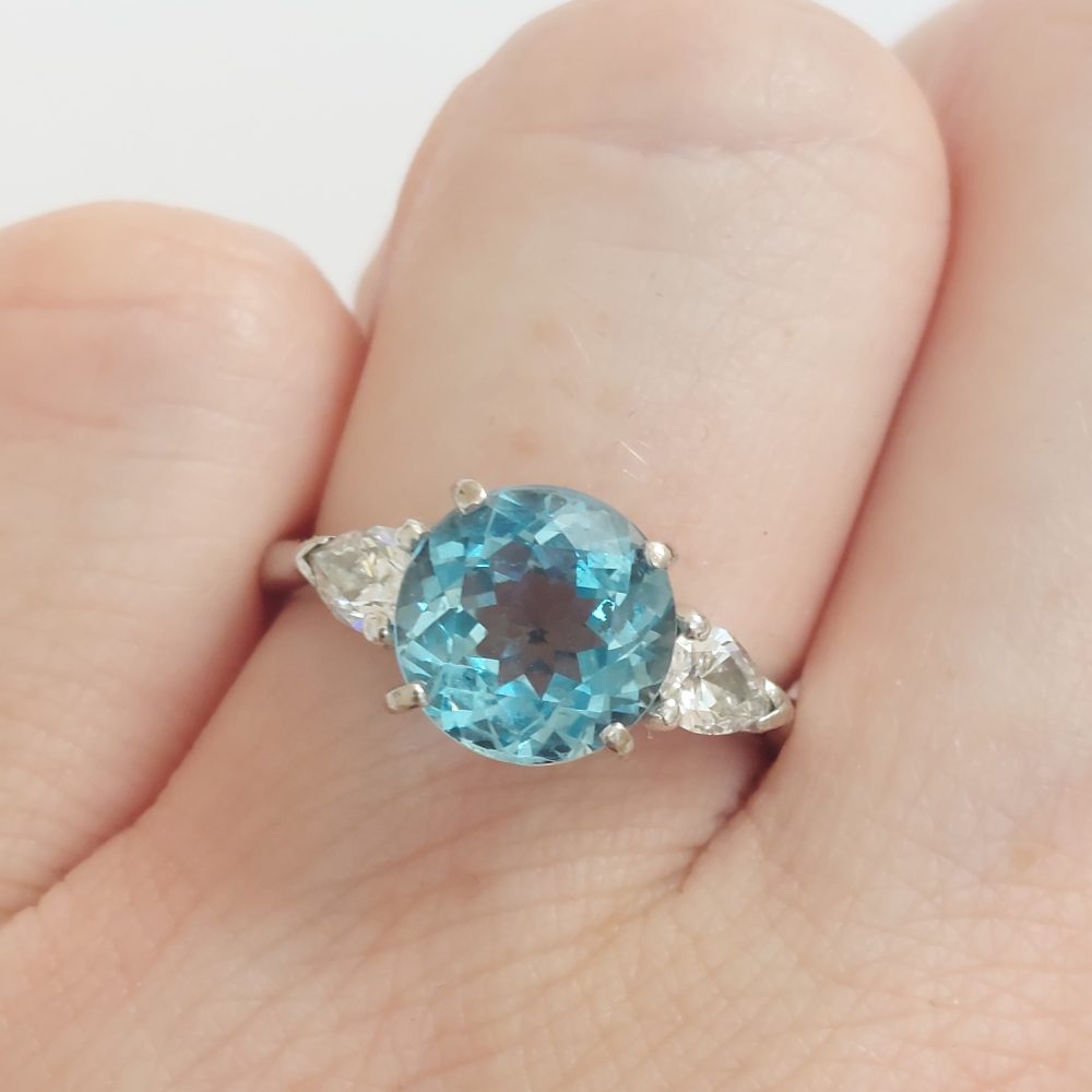 2ct Aquamarine and Pear Shape Diamond Ring