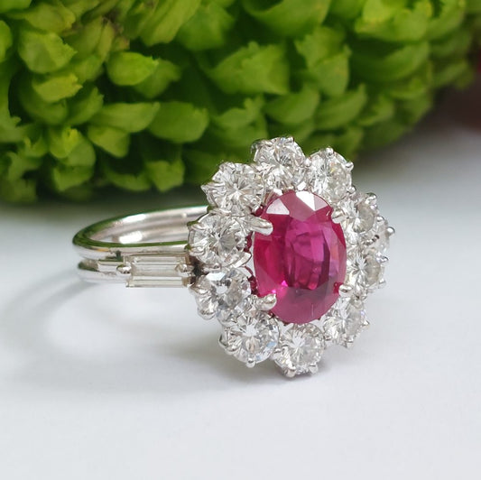 2ct Burma Ruby and Diamond Cluster Ring