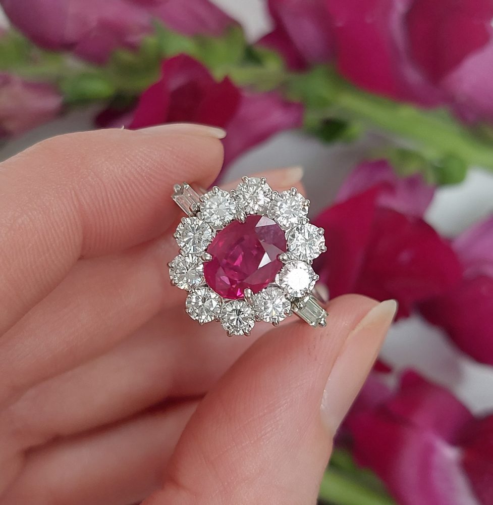 2ct Burma Ruby and Diamond Cluster Ring