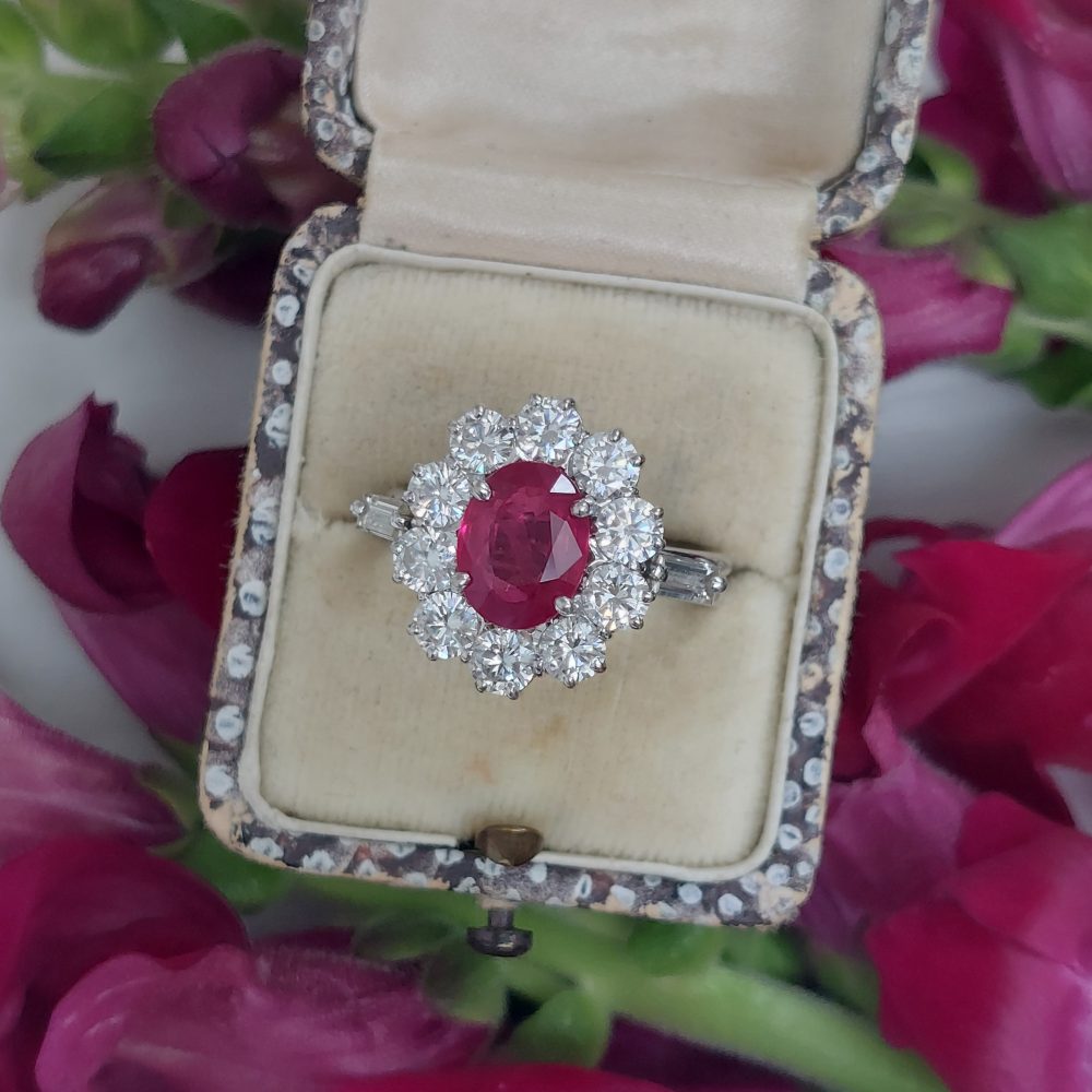 2ct Burma Ruby and Diamond Cluster Ring