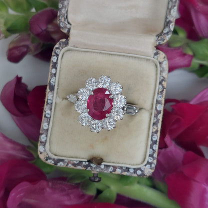 2ct Burma Ruby and Diamond Cluster Ring