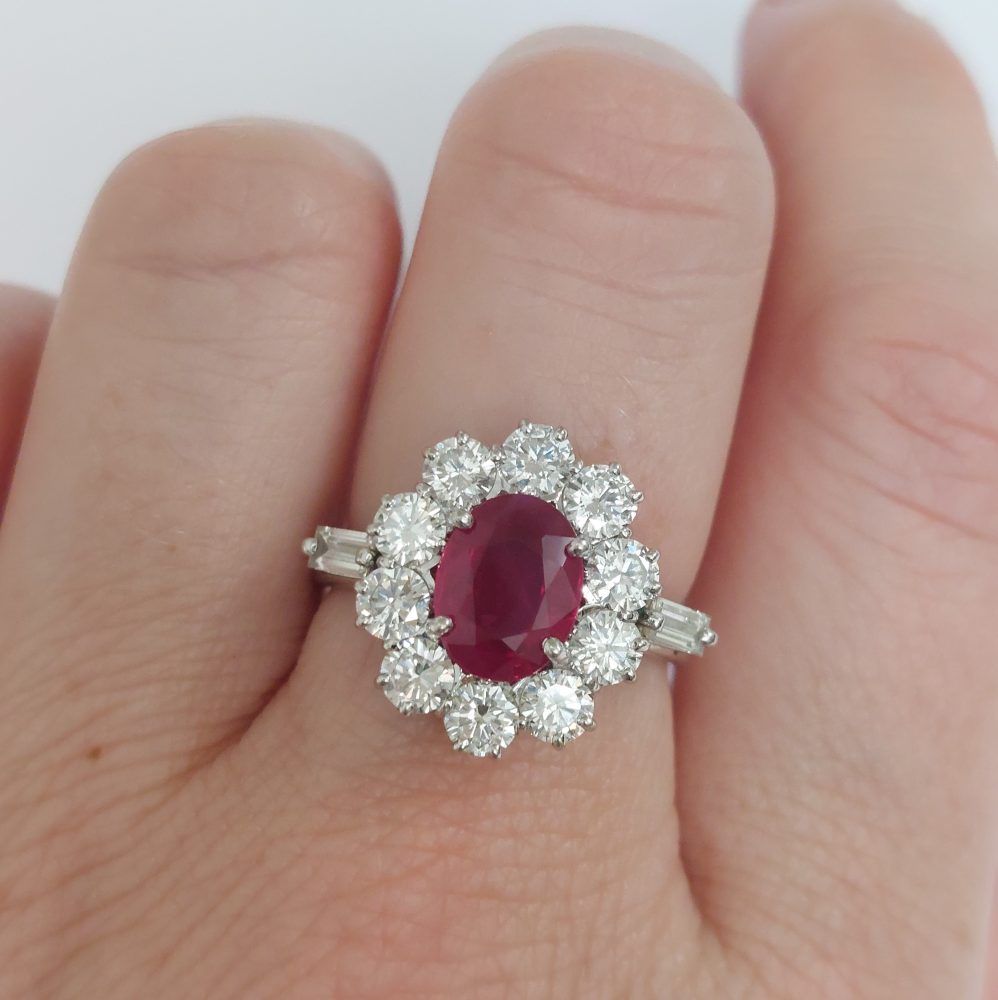 2ct Burma Ruby and Diamond Cluster Ring