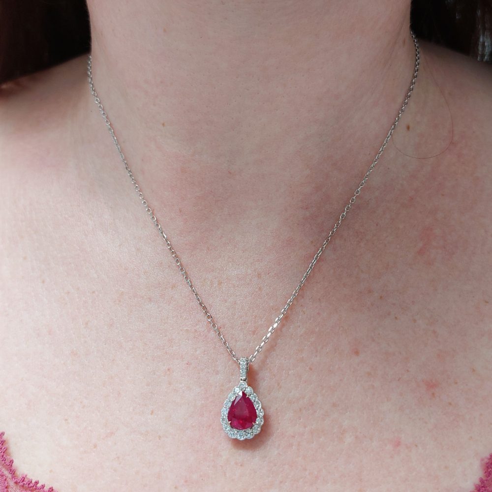 2ct Ruby and Diamond Pear Shaped Cluster Pendant