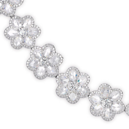 Rose Cut Diamond Floral Cluster Necklace, 36.39 carats, 18ct White Gold