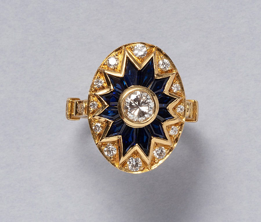 Vintage French 18ct Gold Sapphire & Diamond Ring