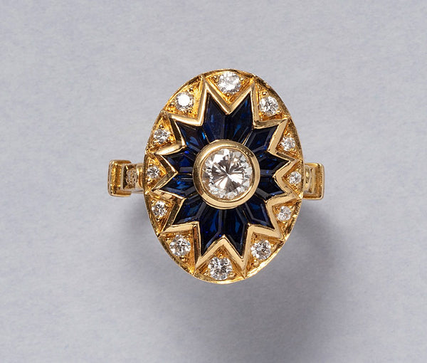 Vintage French 18ct Gold Sapphire & Diamond Ring