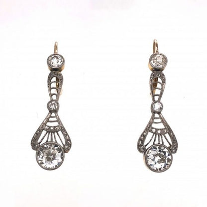 Edwardian Style Old Cut Diamond Drop Earrings, 2.40 carats
