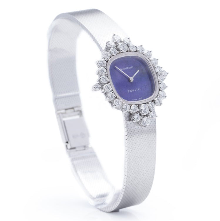 Zenith Movado 18ct White Gold Manual Watch with Lapis Lazuli Dial and Diamond Bezel, 2.14 carats
