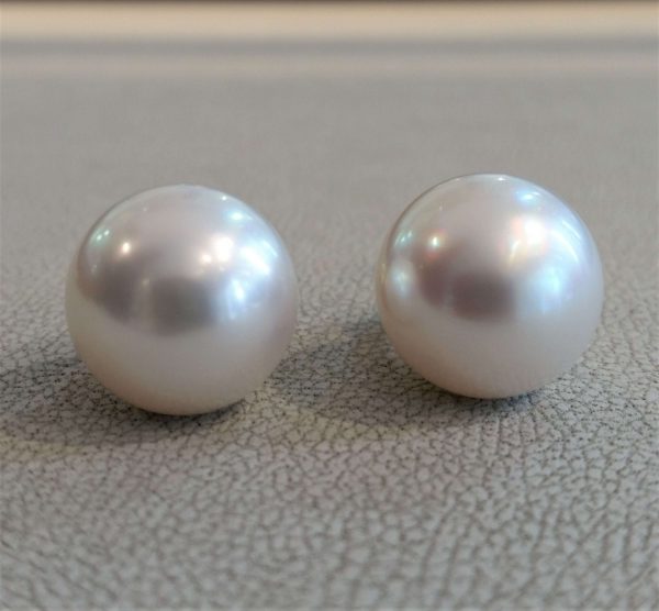 South Sea Pearl Stud Earrings, Signed Assael of New York