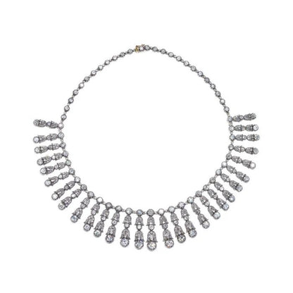 Edwardian Antique Old Cut Diamond Tiara come Fringe Necklace, 35.44 carat total