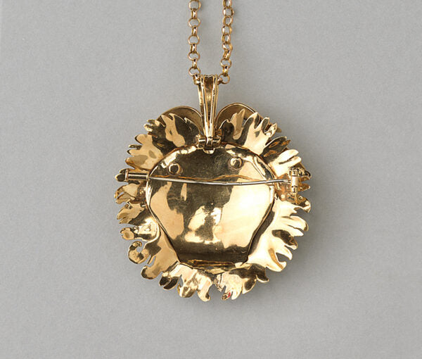 Vintage Gold Leo Lion Pendant with Diamonds, France Circa 1970