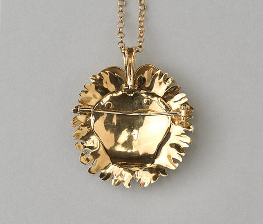 Vintage Gold Leo Lion Pendant with Diamonds, France Circa 1970