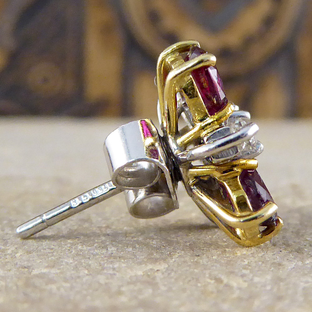 Contemporary Sapphire, Emerald, Ruby and Diamond Earrings set in 18ct Gold