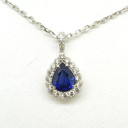 1.31ct Pear Cut Sapphire and Diamond Cluster Pendant