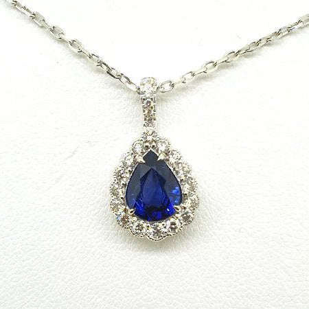 1.31ct Pear Cut Sapphire and Diamond Cluster Pendant