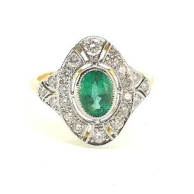 Art Deco Style 0.80ct Emerald and Diamond Cluster Plaque Ring