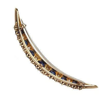 Antique Victorian 2.90ct Sapphire Diamond And Gold Crescent Moon Brooch yellow gold