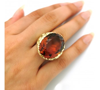 Vintage Citrine and Carved Gold Dragon Ring, 28.19 carats, Circa 1950