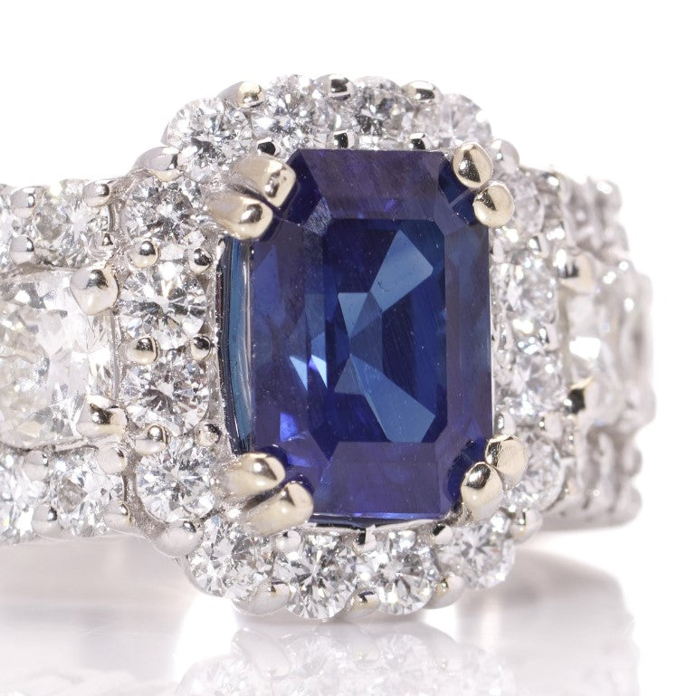 GIA Certified 2.81ct Natural Sapphire and 3.62cts Diamond Cluster Dress Engagement Ring