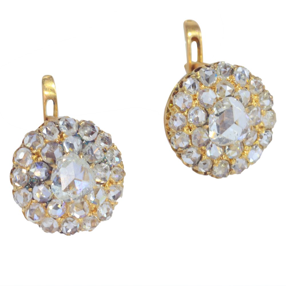 Victorian Antique Rose Cut Diamond Cluster Drop Earrings