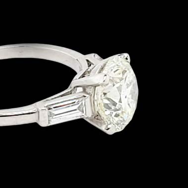 Vintage 2.54ct Diamond Solitaire Engagement Ring with Baguette Shoulders
