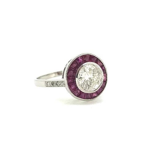 Calibre Ruby and diamond cluster target ring, 1.06 carats