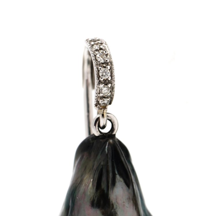 Vintage Tahitian Pearl Drop Earrings with Diamonds