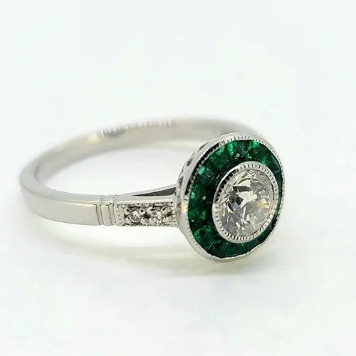 0.51ct Diamond and Emerald Target Cluster Engagement Ring