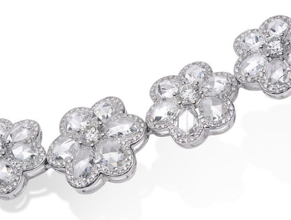 Rose Cut Diamond Floral Cluster Necklace, 36.39 carats, 18ct White Gold