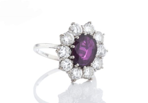 Vintage 1.5ct Thai Ruby and Diamond Cluster Ring in 18ct White Gold