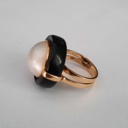 Vintage Mabe Pearl and Onyx Cocktail Ring