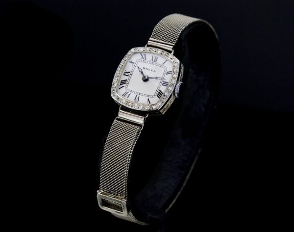 Rolex Art Deco Ladies Diamond Set 18ct White Gold Watch; 18ct Rolex case set with rose-cut diamonds, on a 9ct white gold mesh strap, case hallmarked R.W.C LTD Rolex watch company limited