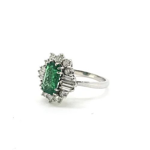 2ct Certified Colombian Emerald and Diamond Cluster Dress Ring