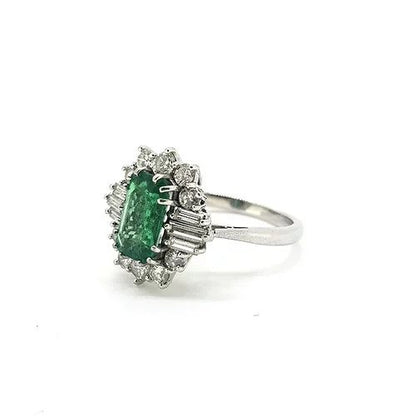 2ct Certified Colombian Emerald and Diamond Cluster Dress Ring