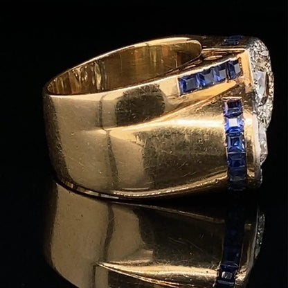 Vintage French 1940s Retro Diamond and Sapphire Toi et Moi Dress Ring