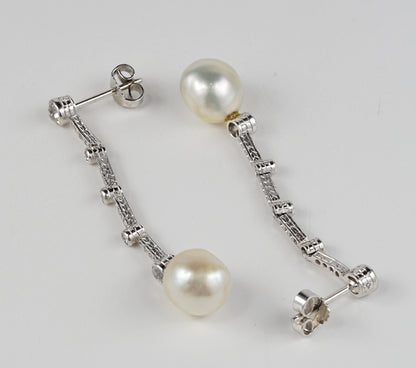 Antique Edwardian Natural Pearl and Diamond Drop Earrings