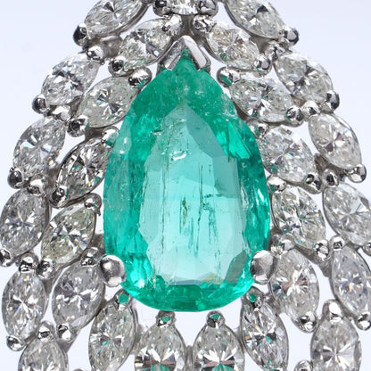 4.6ct Pear Cut Colombian Emerald and Marquise Diamond Cluster Drop Earrings